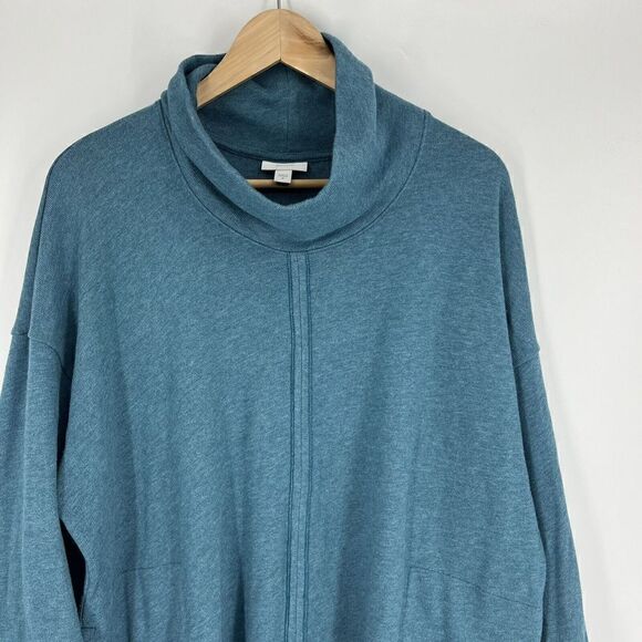 Pure J Jill Sweater Size Medium Blue Pointed Hem Turtleneck Pocket Tunic Top - Picture 2 of 6